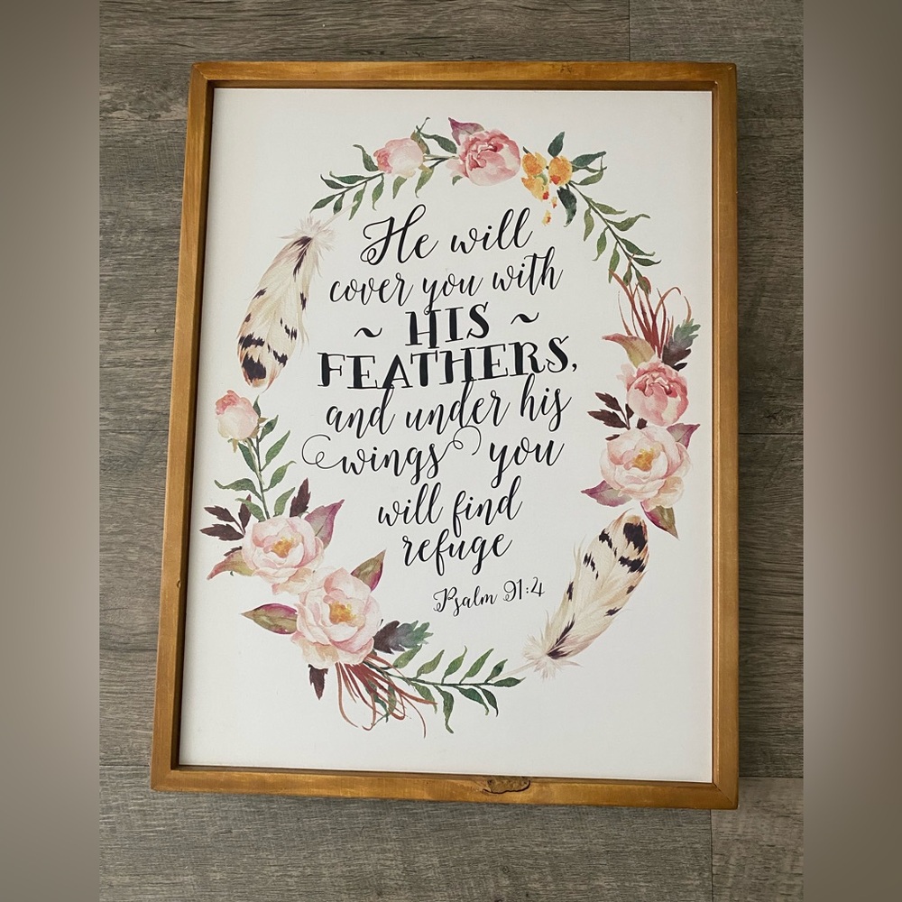 Floral and Feather Wall Art with Scripture